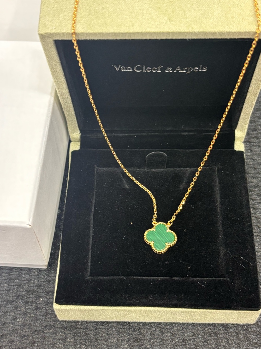 Van Cleef & Arpels Gold Necklace with Green Alhambra Pendant